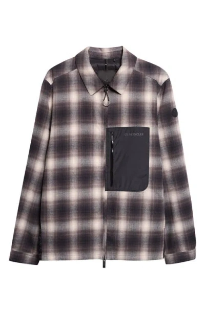 Moncler Cornisello Check Down Flannel Shirt Jacket In Black