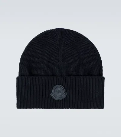 Moncler Cotton And Cashmere Beanie In Blue
