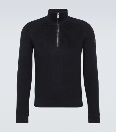 Moncler Cotton And Cashmere Half-zip Sweater In Blue