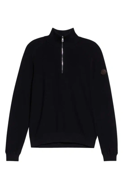 Moncler Cotton & Cashmere Quarter Zip Sweater In Navy