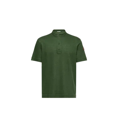 Moncler Buttoned Linen Polo Shirt In Green