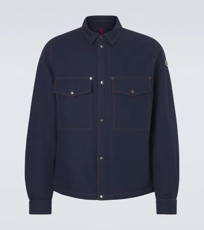 Moncler Cotton And Linen Field Jacket In Blue