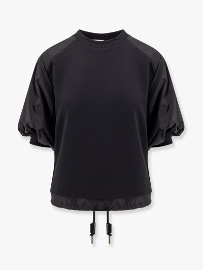 Moncler Cotton And Nylon T-shirt With Puffed Sleeves In Black