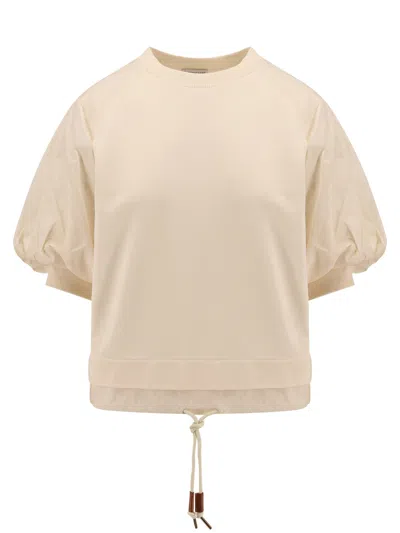 Moncler Cotton And Nylon T-shirt With Puffed Sleeves