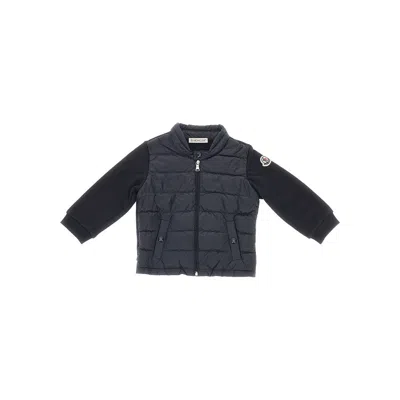 Moncler Cotton And Padded Nylon Full-zip Sweatshirt Kids In Blue
