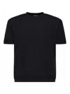 Moncler Crew Neck Silk T-shirt With Ribbed Cuffs In Blue