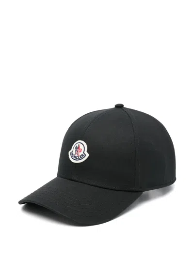 Moncler Cotton Baseball Cap In Black