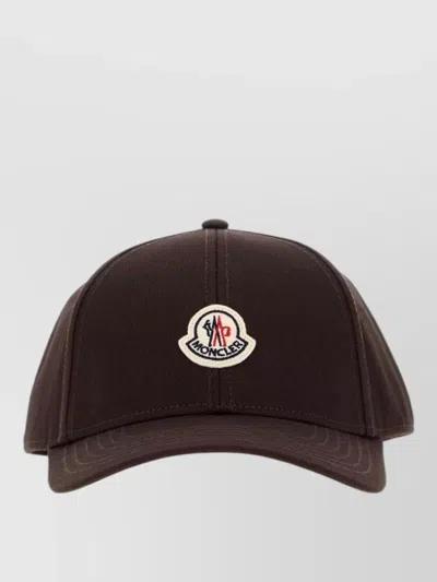 Moncler Cotton Baseball Cap Curved Brim Lightweight Design In Brown