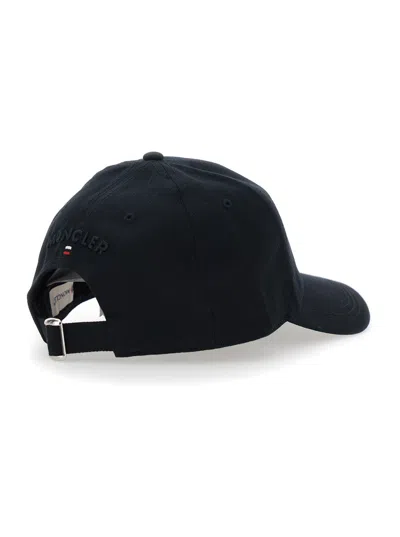 Moncler Cotton Baseball Cap With Front & Back Logo Patch And Adjustable Closure In Black