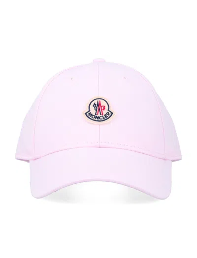 Moncler Cotton Baseball Cap With Logo Patch In Pink