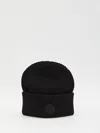 Moncler Textured Knit Hat With Prominent Logo Detail In Black