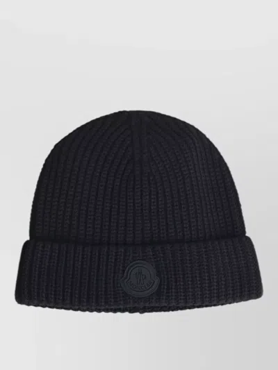 Moncler Cotton Beanie Ribbed Texture Folded Cuff In Black