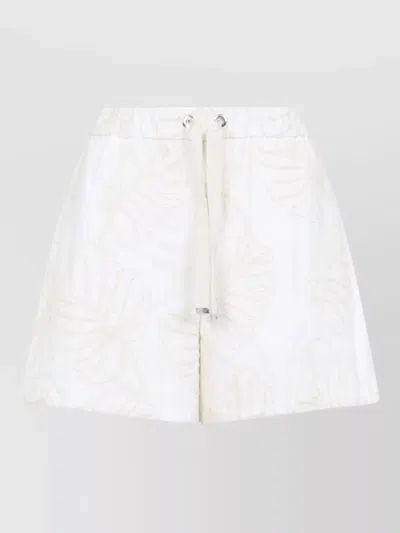 Moncler Cotton Bermuda Shorts Floral Embroidery In White