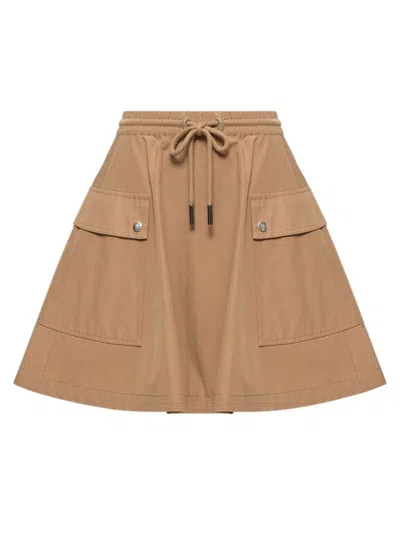 Moncler Cotton Blend A-line Mini Skirt In Beige
