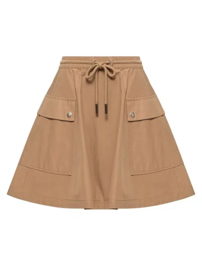 Moncler Cotton Blend A-line Mini Skirt In Brown