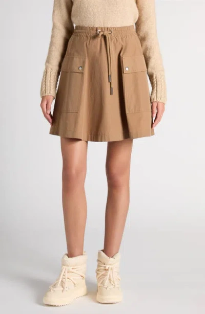 Moncler Cotton Blend A-line Mini Skirt In Brown
