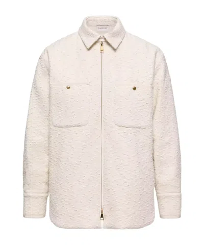 Moncler Cotton Blend Bouclé Down Shirt Jacket In Neutral