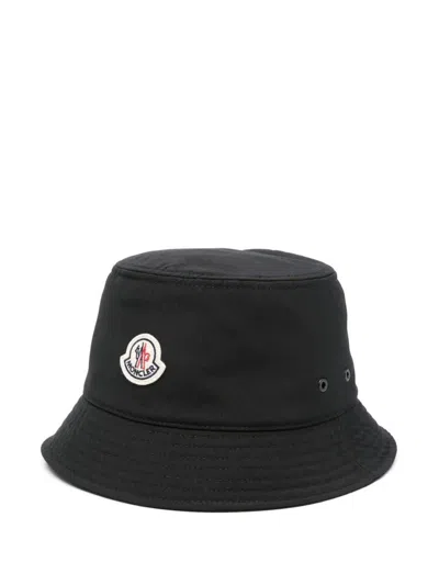 Moncler Cotton Blend Bucket Hat Accessories In Black