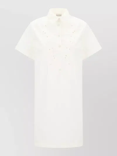 Moncler Cotton Blend Dress Button Detailing Collar In White