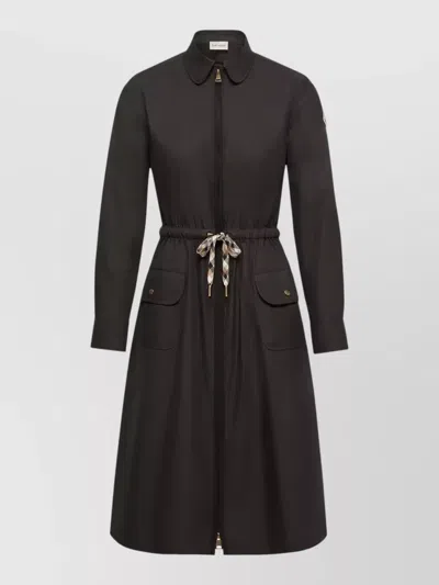 Moncler Cotton Blend Dress Knee Length Collar In Black