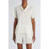 Moncler Short-sleeve Cotton Blend Shirt With Embroidered Design In White