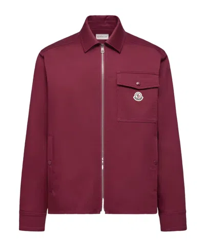 Moncler Cotton Blend Gabardine Shirt Jacket In Burgundy