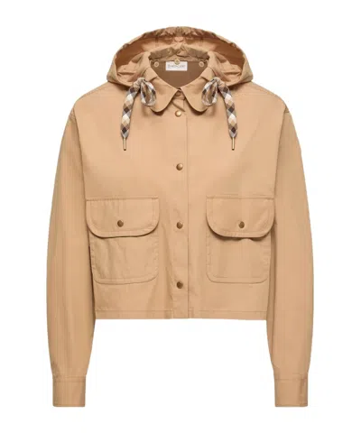 Moncler Cotton Blend Hooded Shirt Jacket In Multi