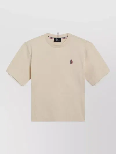 Moncler Grenoble White Cotton-blend T-shirt With Logo Patch In Neutral