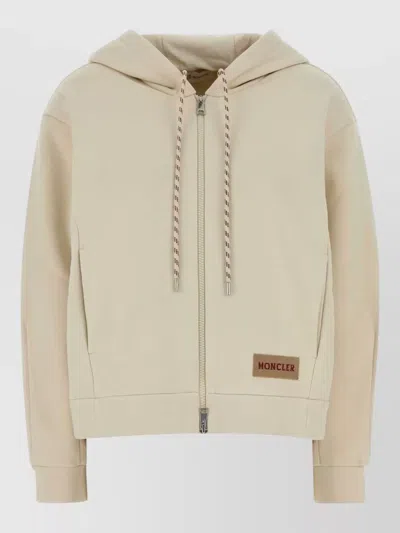 Moncler Cotton Blend Oversized Hooded Sweatshirt Pockets In Neutral