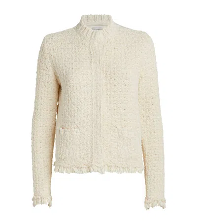 Moncler Panelled Tweed Padded Cardigan In White