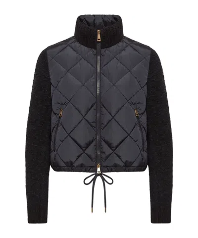 Moncler Cotton Blend Padded Zip-up Cardigan In Blue