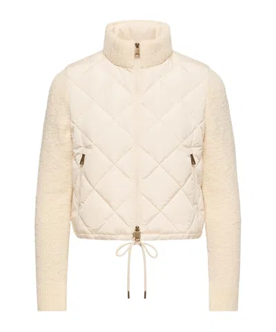 Moncler Cotton Blend Padded Zip-up Cardigan In Neutral