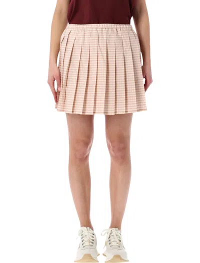 Moncler Cotton Blend Pleated Mini Skirt (size S) In Neutral