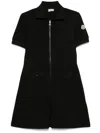 Moncler Cotton Blend Polo Dress With Front Zip And Signature Compass Motif In Black
