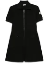 Moncler Cotton Blend Polo Dress With Front Zip And Signature Compass Motif In Black