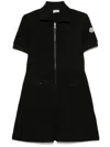 Moncler Cotton Blend Polo Dress With Front Zip And Signature Compass Motif In Black