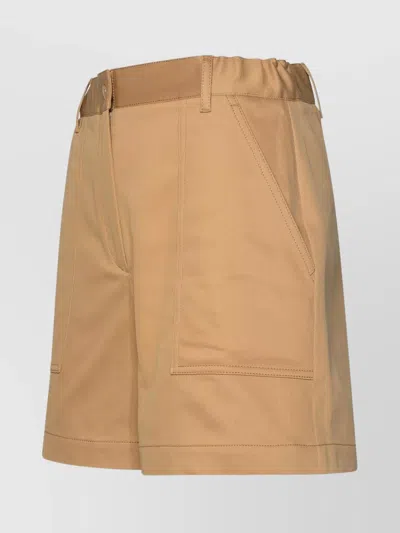 Moncler Cotton Blend Shorts Front Pleats In Neutral