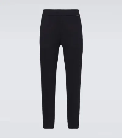 Moncler Leather Logo Cotton Blend Sweatpants In Black