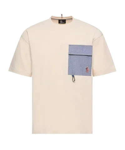 Moncler Cotton Blend T-shirt With Denim Pocket In White