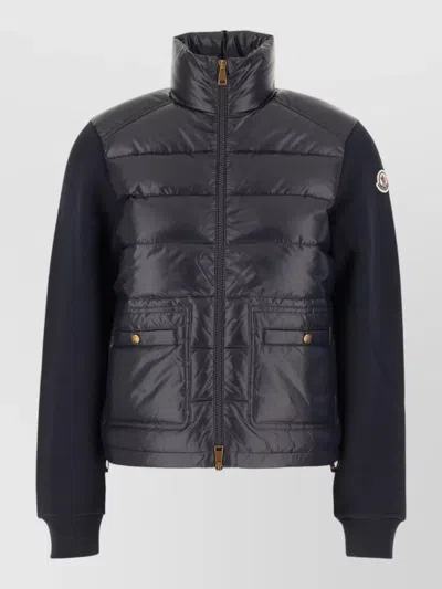 Moncler Cotton Blend Tricot Cardigan High Collar In Black