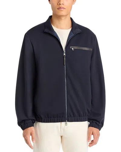 Moncler Cotton Blend Zip Cardigan Jacket In Blue