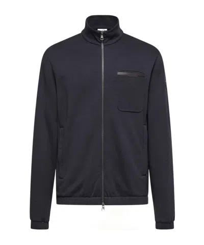 Moncler Cotton Blend Zip-up Sweatshirt In Blue