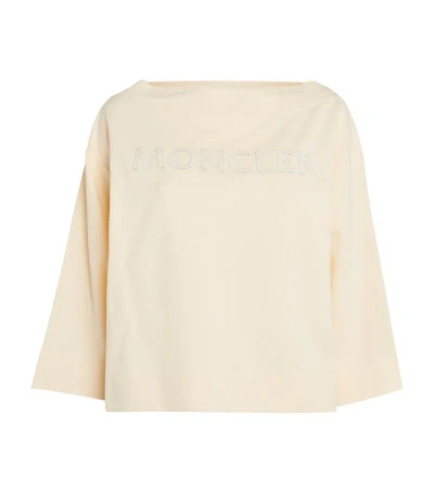 Moncler Cotton Boat-neck Logo T-shirt In Ivory
