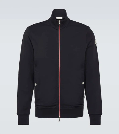 Moncler Tricolor Cotton Zip-up Sweatshirt In Midnight Blue