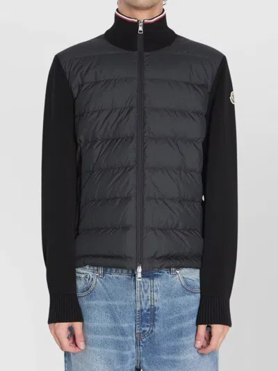 Moncler Cotton Cardigan Quilted Tricolor Collar In Black