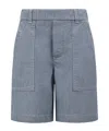 Moncler Cotton Chambray Shorts In Light Blue