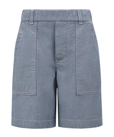 Moncler Cotton Chambray Shorts In Light Blue