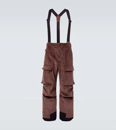 Moncler Cotton Corduroy Ski Salopettes In Brown