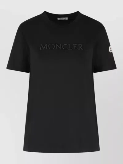 Moncler Cotton Crew Neck Short Sleeve T Shirt In Black