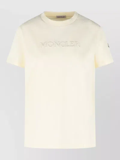 Moncler Cotton Crew Neck Short Sleeve T Shirt In Neutral
